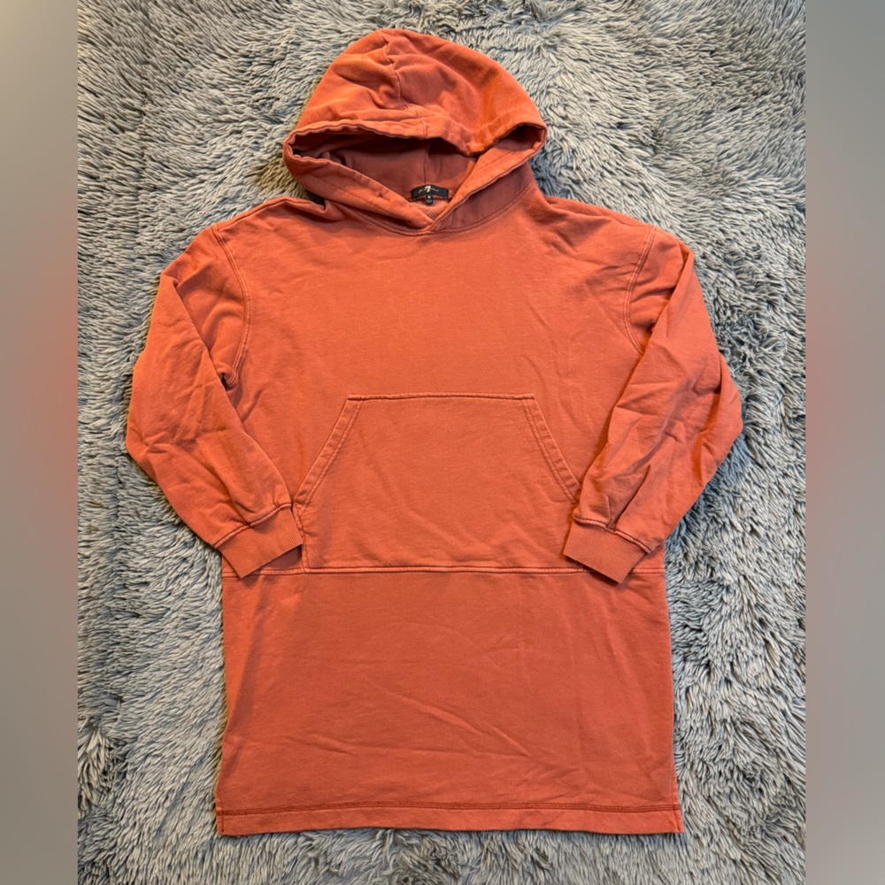 7 For All Mankind Hoodie Womens Medium Orange Fleece Sweatshirt Dress